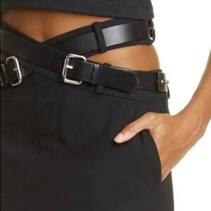 Monse Belted Cross Over Waist Black Wool Pencil Skirt US14 Size XL NWT